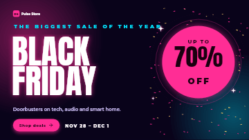 Black Friday banner: 70% off in neon on a dark background